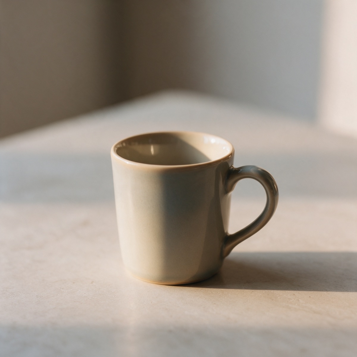 A beige ceramic cup on a pale table generated with Seedream 5.0 Pro