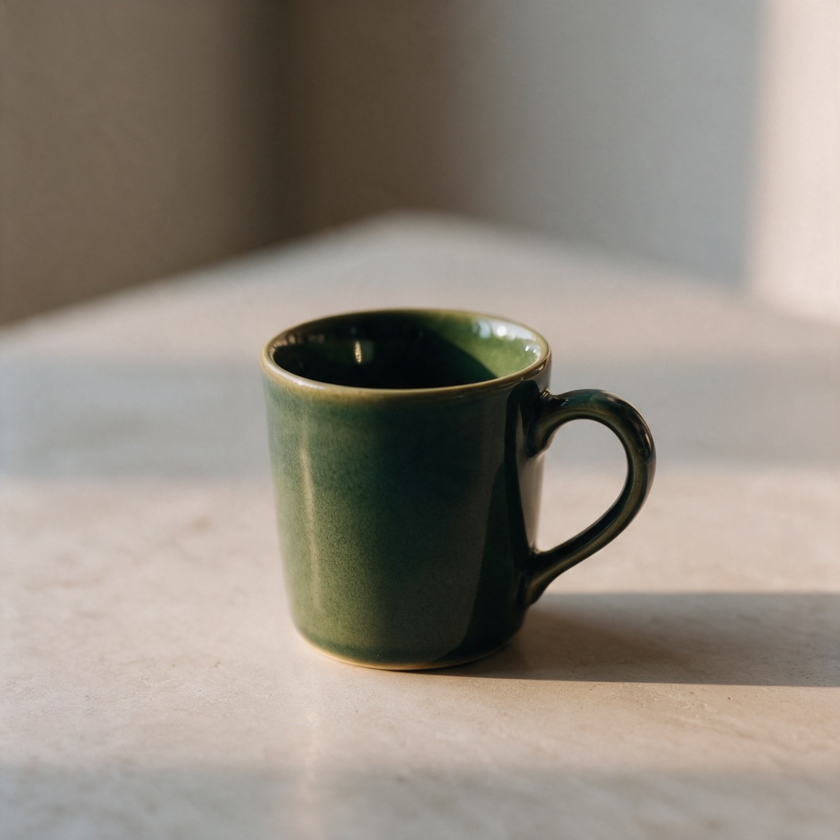 A ceramic cup recolored deep forest green with Seedream 5.0 Pro
